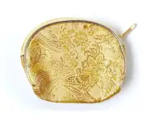 Vintage Gold Brocade Pattern Textured Zip Coin Purse Makeup Bag - Like New!