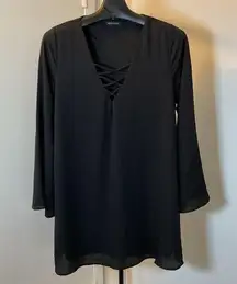 10. Jelly Couture Black Long Sleeve V-Neck Cage Front Bell Sleeves Dress Size L