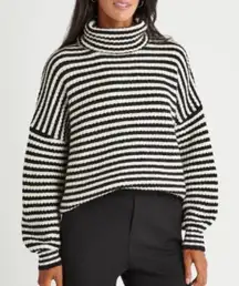 Splendid x Cella Jane Blog Knit Sweater Black White Stripe Wool Cashmere Medium