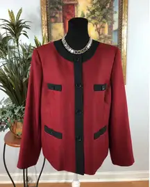 Le Suit Women Size 18 Red Black Long Sleeve Pocket 4 Buttons Closure Round Neck