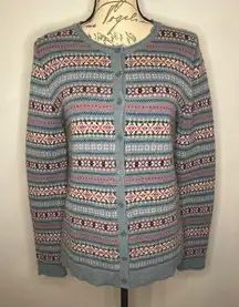 Tabitha Webb wool blend button front sweater fair isle striped M