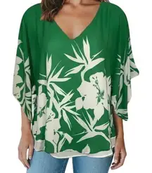 WHITE HOUSE BLACK‎ MARKET Green White Floral V Neck Kimono Sleeve Top NWOT  XS