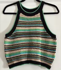 Rachel Zoe Multi-Color Striped Crochet Halter Neck Boho Tank Top
