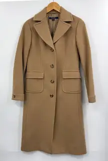 Brooks Brothers Camel Hair Coat Women's 0P Tan Button Front Long Overcoat