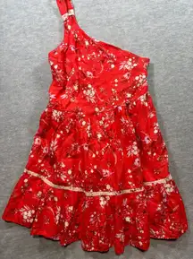 Free People All Mine Red Floral One Shoulder Mini Dress‎ S Linen Blend