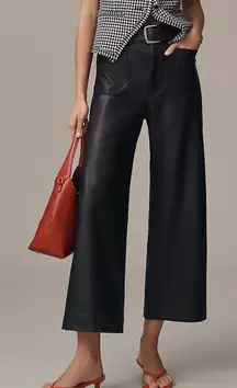 Anthropologie Black Colette Faux Leather Crop Wide-Leg Pants by Maeve
