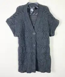 Avenue Chic Grey Knit Short Sleeve Button Front Cardigan Sweater Size 18/20