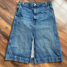 KHAITE Charlene 100% Cotton Denim Skirt Front Split Midi A-Line