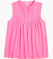 J Crew Factory Flamingo Pink Cotton Eyelet Sleeveless Notch V Neck Top NWT