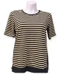 Peck & Peck Top Striped Navy Neon Yellow Green Size XL