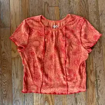 orange floral hibiscus lettuce trim top
