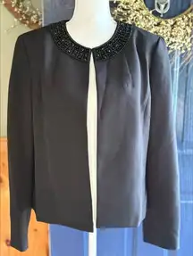 Cropped Kasper Evening Jacket with Embellished and Beaded Neckline size 12