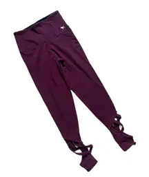 Womens Victorias Secret PINK Cage Leg Campus Dog Yoga Burgundy Leggings - Sz XS