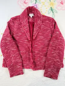 ELLE Fringed Tweed Cropped Blazer Jacket‎ Pink White Career Wear Xl