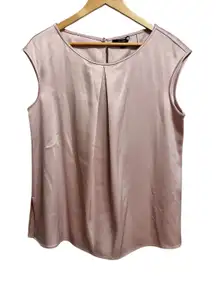 ST JOHN Pink Satin Cap Sleeve Pleated Front Blouse Top Women's Size L
