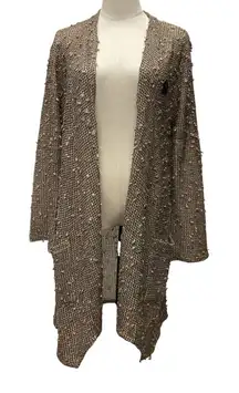 Keren Hart Knitted Long Line Open Cardigan Sweater Size S Taupe Gold Formal‎