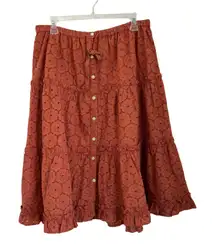 Roller Rabbit Eyelet Floral Peasant Skirt Boho Button Clementine Terracotta Sz M