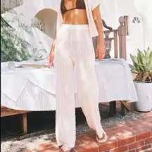 Princess Polly Elizondo Cream Sheer Knit Wide Leg Pants L/XL