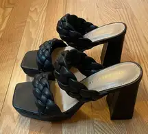 Braided Block Heel Sandals, Black, Size 6.5, NWOT