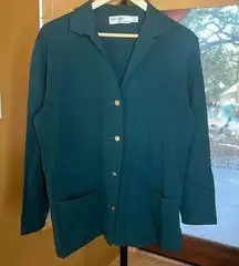 Vintage St. Croix La Femme Peacock Teal Blue Cardigan Blazer 100% Wool Sz Medium