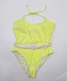 No Boundaries Yellow White Stripes Bathing Suit One Piece Swimsuits Large