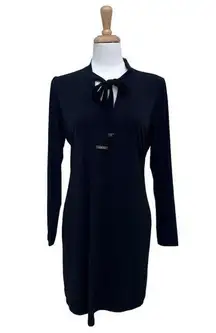 Michael Kors Dress Sz M NWT Black Long Sleeve Sheath Bow Neck Preppy Career