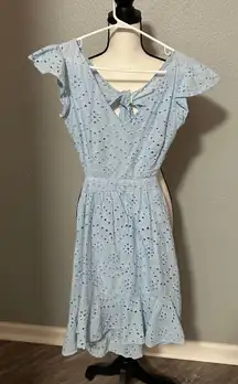 Baby Blue Eyelet Ruffle Hem Midi Dress Size Small