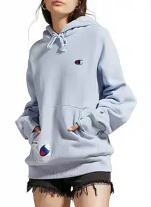 Champion Reverse Weave Novelty Logo Hoodie Sweatshirt Light/Baby Blue XS Unisex