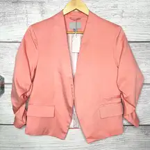 NWT Pink Ruched Sleeve Open Front Cropped Blazer Jacket Size 12 Large