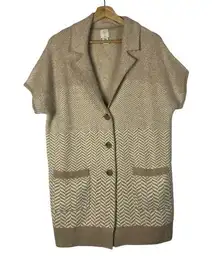 Joie  Light Brown Chevron Printed Short Sleeve Cardigan Sweater M