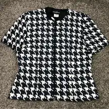 Positive Attitude Vintage Women’s Houndstooth Zip Up Blouse Size 12