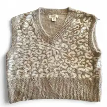 Jessica Simpson Sweater Vest Tan Cream Fuzzy Leopard/Cheetah Animal Print S