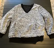 Ofenbuy Womens Sweatshirts Sherpa Oversized V Neck Fuzzy Fleece Sweatshirt