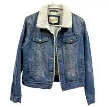 Ashley Vintage Charm Denim Sherpa Lined Distressed Blue Jean Jacket Womens M