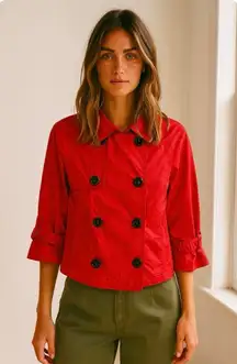 Y2K ETT Taia Red Cropped Trench Jacket Coastal Preppy French Girl Style