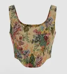 Cider Tan Floral Jacquard Crop Top