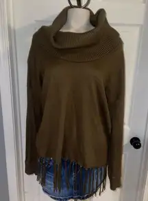 MICHAEL Michael Kors brown Cowl Neck Sweater with Fringe top shirt Medium
