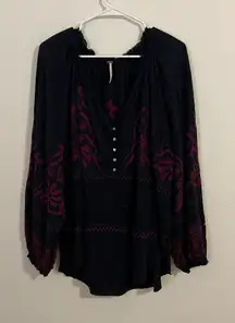 Free People Persuasion Top Embroidered Mesh Button Pullover oversized
