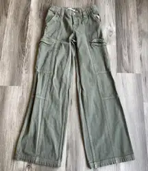 PacSun Low‎ Rise Puddle Army Green Denim Wide Leg Cargo Pants Jeans XS