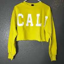 Wild Fable Cali Cropped Sweatshirt XS Yellow Graphic Pullover Long Sleeve
