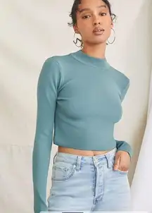 NWT  Teal Fitted Sweater-Knit Crop Top Sz. M