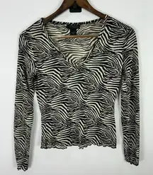 Express Mesh Top S Y2K Indie Sleaze Zebra Print Sheer 90s Animal‎ Print Grunge