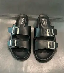 New Vici Black Sandals with Silver Buckles