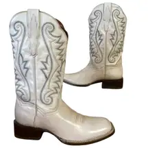 Women’s Sugar White Square Toe Leather Cowgirl Boots 5864 Cream Blue