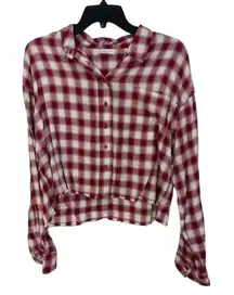 Abound Red‎ Tibetan Dobby Plaid Top Size Small NEW