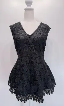 KAii Elegant Black Floral Lace Overlay Sleeveless Peplum Top Whimsigoth Coquette