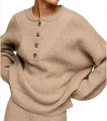 A.N.A Beige Henley Oversized Knit Sweater Size XS