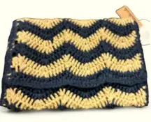 New navy blue and tan woven boutique clutch handbag, Imoshion, coastal chic