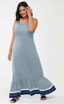 Lands’ End Floral Country Cottage Boho Western Maxi Dress Ruffle Hem Size Small