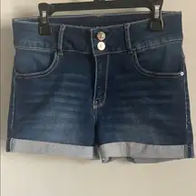 Wallflower Blue Denim Women's Roll Cuff Cotton Blend Stretch Jean Shorts